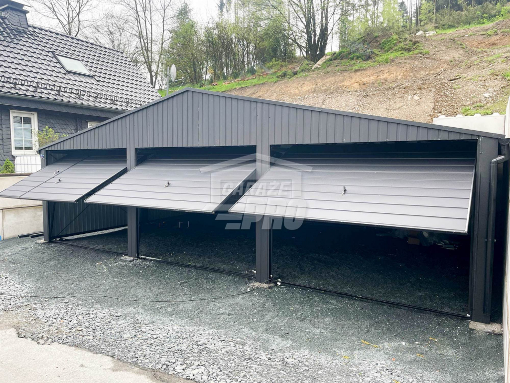 Garaż blaszany 9x6  antracyt 3x brama uchylna   Dach dwuspad GP134 Helenowo - zdjęcie 5