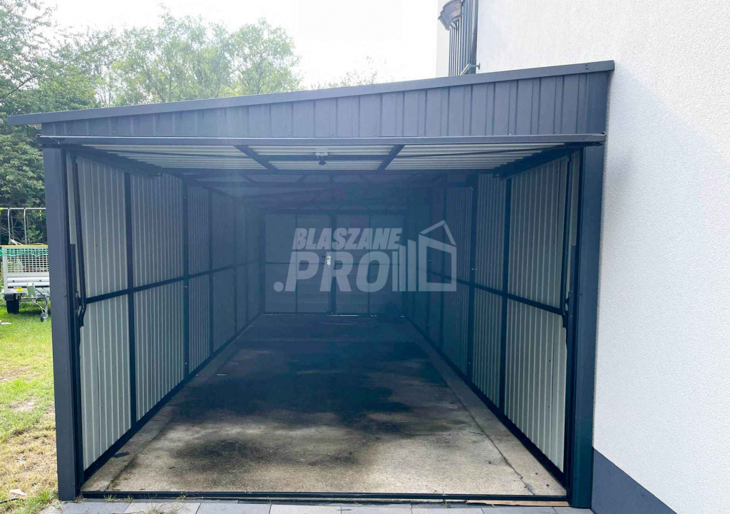 Garaż blaszany 3x9 2x Brama uchylna + antracyt  spad w bok GP191 Grunwald - zdjęcie 2