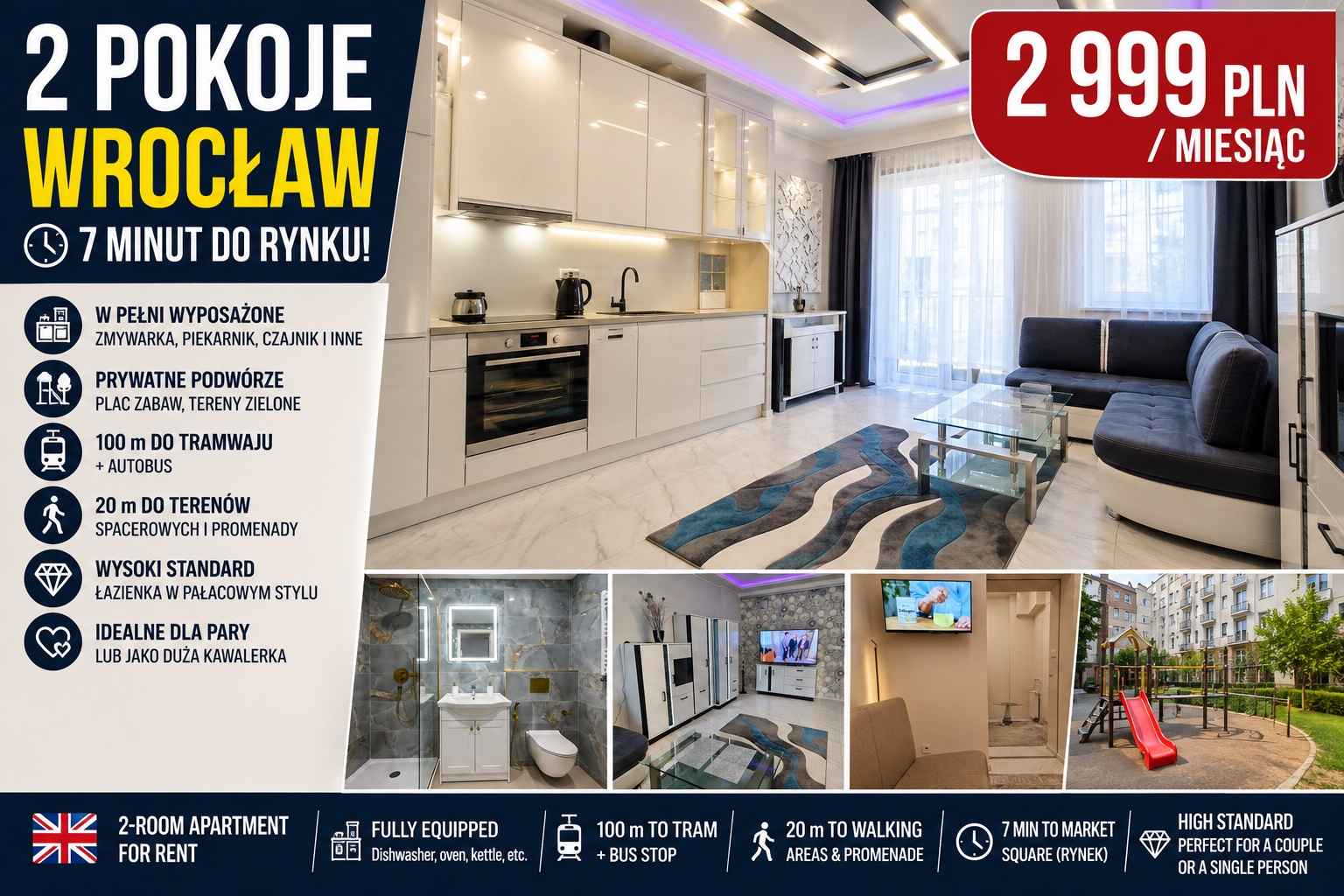 2pok, 45met, Okolice Kasprowicza WYSOKI STANDARD (Wrocław) Psie Pole - zdjęcie 1