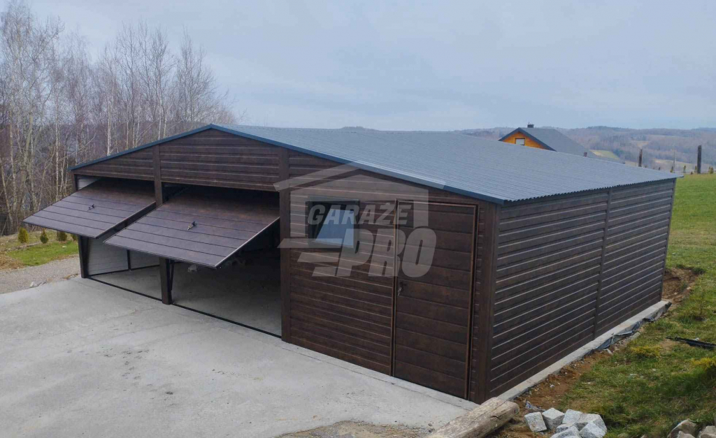 Garaż blaszany 9x6 - 2x Brama uchylna  Ciemny orzech Antracyt GP280 Gdynia - zdjęcie 5