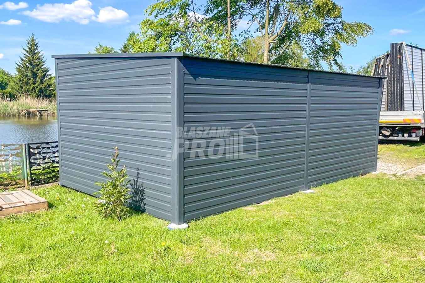 Garaż Blaszany 4x6m Brama Uchylna Drzwi  Antracyt Drewnopodobny GP406 Września - zdjęcie 8