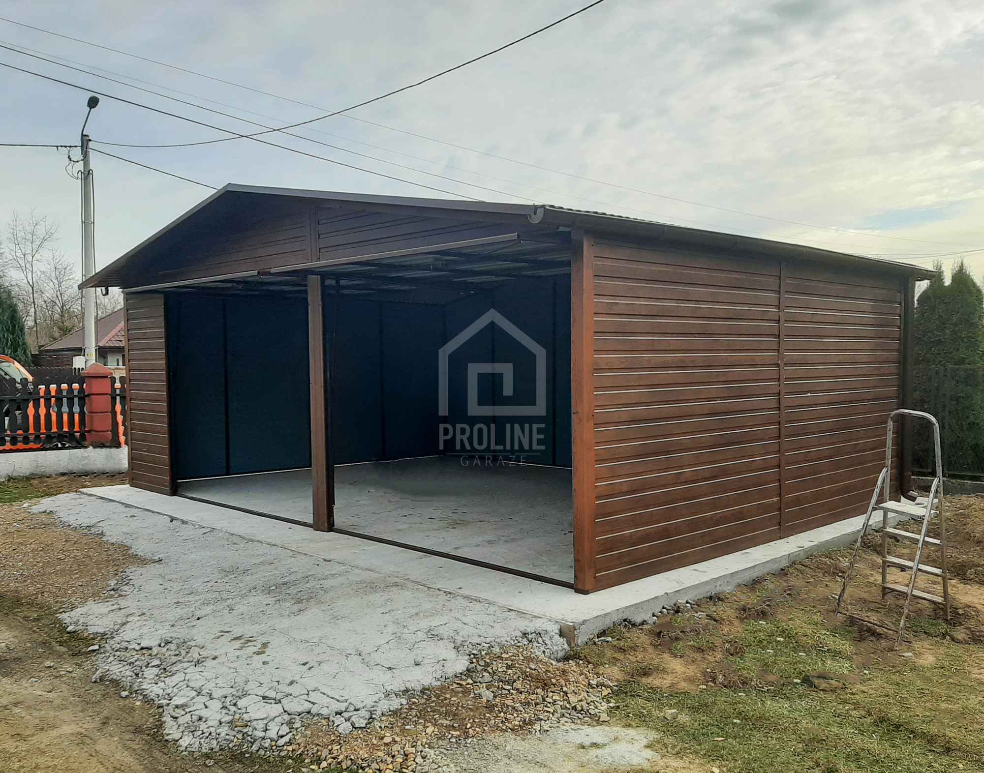 Garaż blaszany 7x6m 2x Brama drewnopodobny Dach dwuspadow rynny PLG169 Leszno - zdjęcie 4