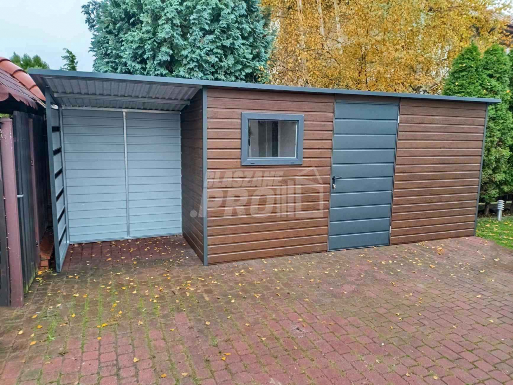 Schowek domek ogrodowy 5x1,5m + wiata 1,5m drewnopodobny   GP451 Gdańsk - zdjęcie 4