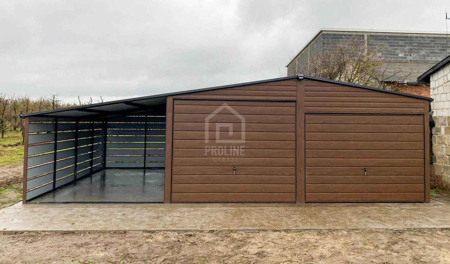 Garaż blaszany 6x6 + wiata 3x6 - 2x Brama rynny Dach dwuspad PLG111 Łuków - zdjęcie 2