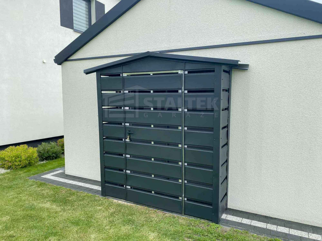 Wiata śmietnikowa 1,5x0,5m antracyt - dach dwuspadowy ST167 Zamość - zdjęcie 4