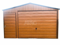 Garaż blaszany 4x6 Brama + drzwi drewnopodobny Dach dwuspadowy GP95