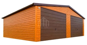 Garaż blaszany 7,5x6 m 2x brama uchylna  drewnopodobny dach SO215