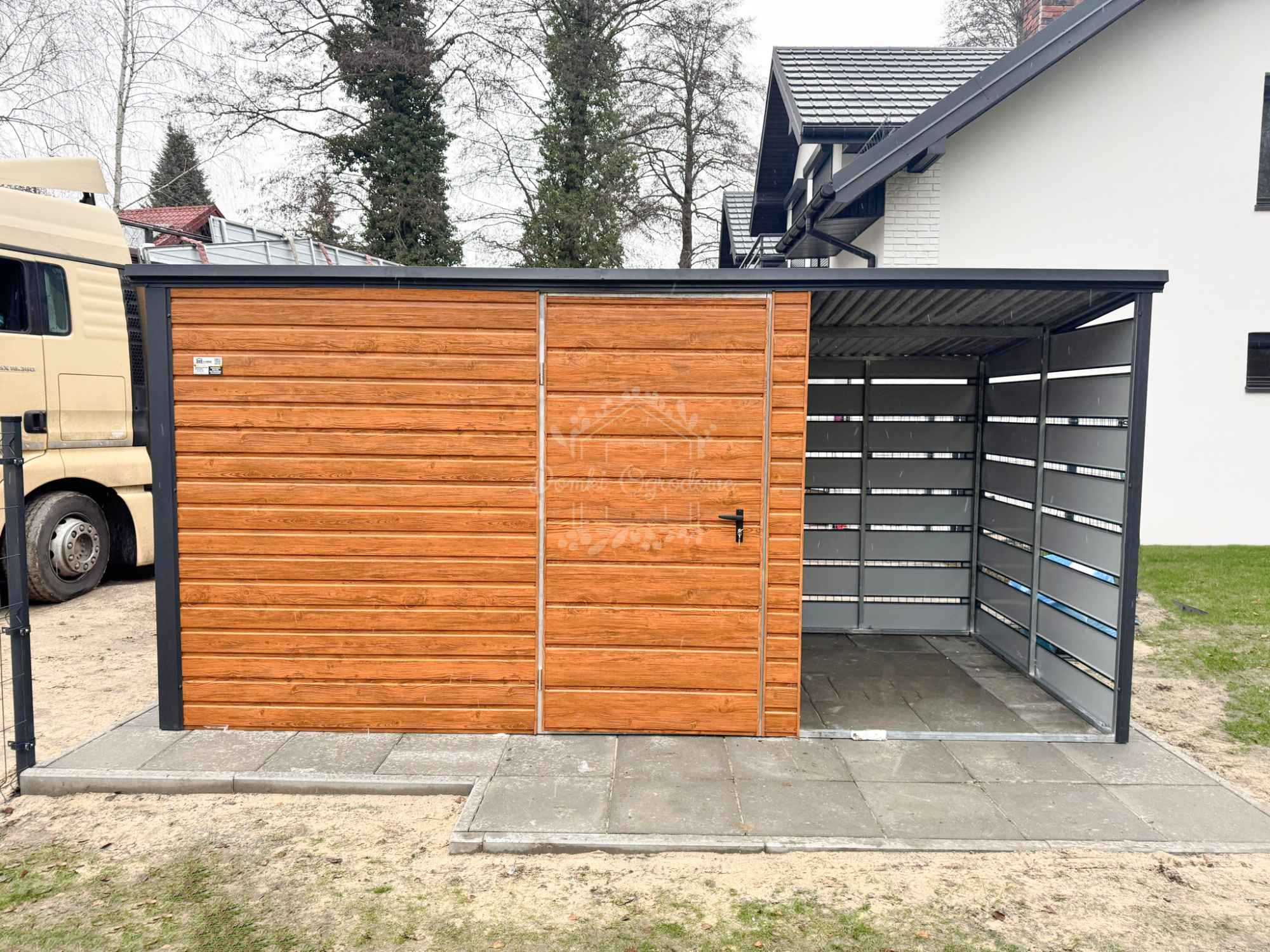 Schowek domek ogrodowy 3x2m + wiata 1,5m drewnopodobny ID879 Radom - zdjęcie 4