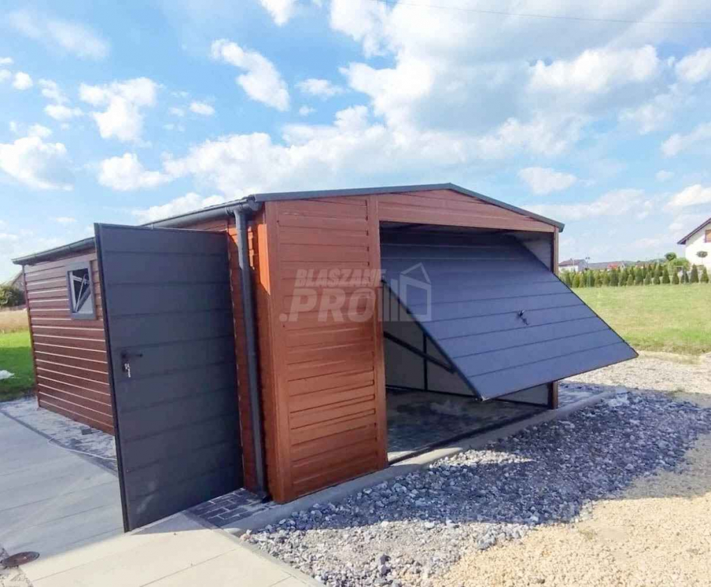 Garaż blaszany 4x6 drzwi - rynny - okno Brąz Dach dwuspadowy GP213 Zielona Góra - zdjęcie 8