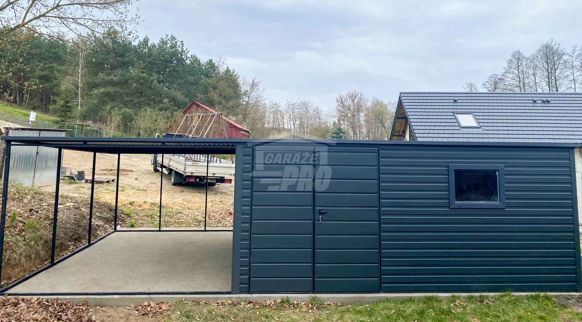 Garaż Blaszany 5x4m + Wiata 4m - Brama dwuskrzydłowa Okno  dach GP665 Rawa Mazowiecka - zdjęcie 3