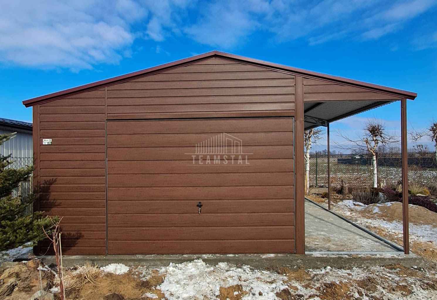 Garaż blaszany 4x6m + wiata 1,5m brama uchylna drzwi dach TS1065 Górna - zdjęcie 2