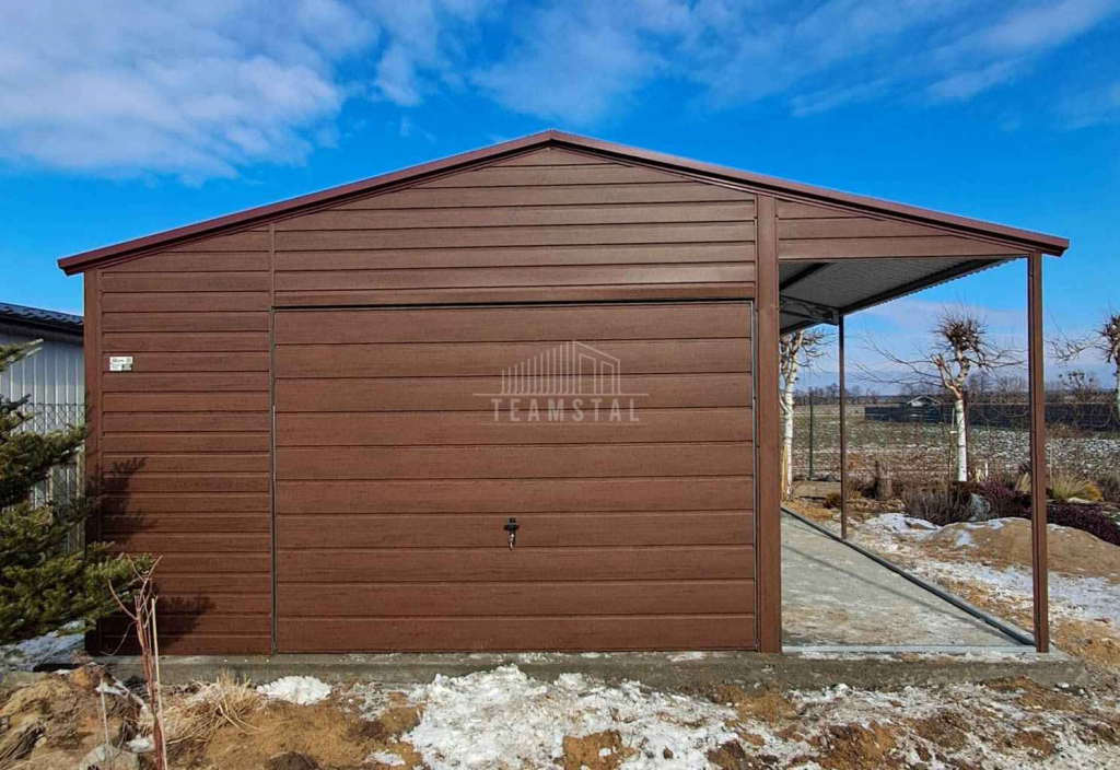 Garaż blaszany 4x6m + wiata 1,5m brama uchylna drzwi dach TS1065 Górna - zdjęcie 2