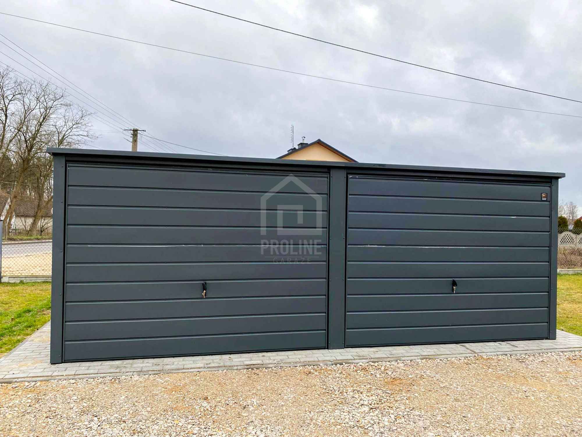Garaż blaszany 6x6m - Brama uchylna - Antracyt Dach spad w tył PLG180 Augustów - zdjęcie 2