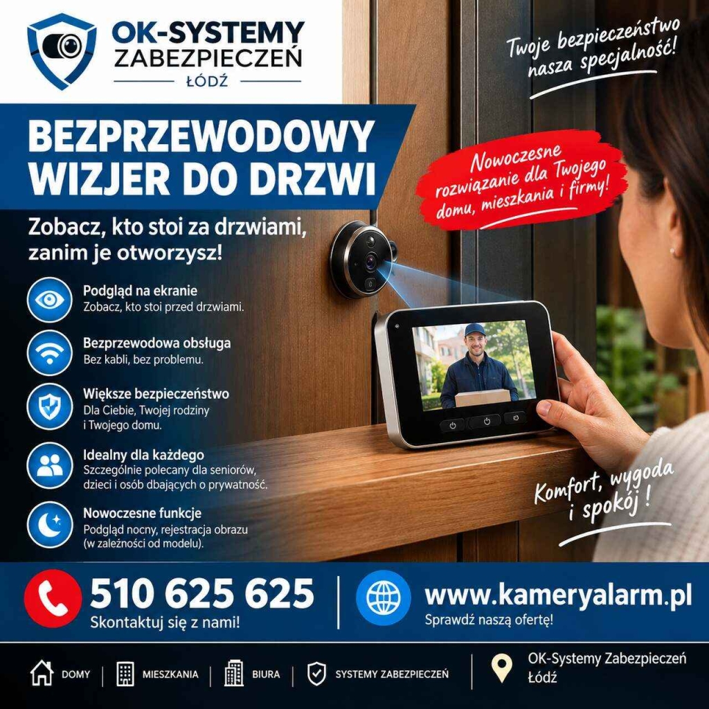 Bezprzewodowy wizjer do drzwi Łódź, kameryalarm.pl Widzew - zdjęcie 1