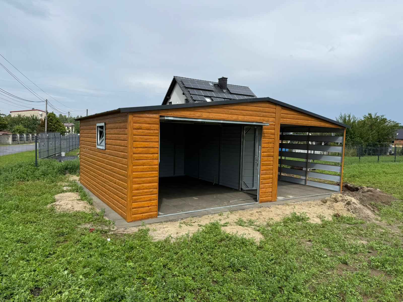 Garaż Blaszany dwuspadowy z wiatą 7x5 Złoty Dąb, brama uchylna PREMIUM Koszalin - zdjęcie 2
