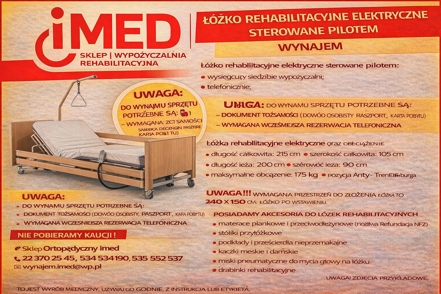 Lozko rehabilitacyjne elektryczne wynajem IMED Bemowo - zdjęcie 1