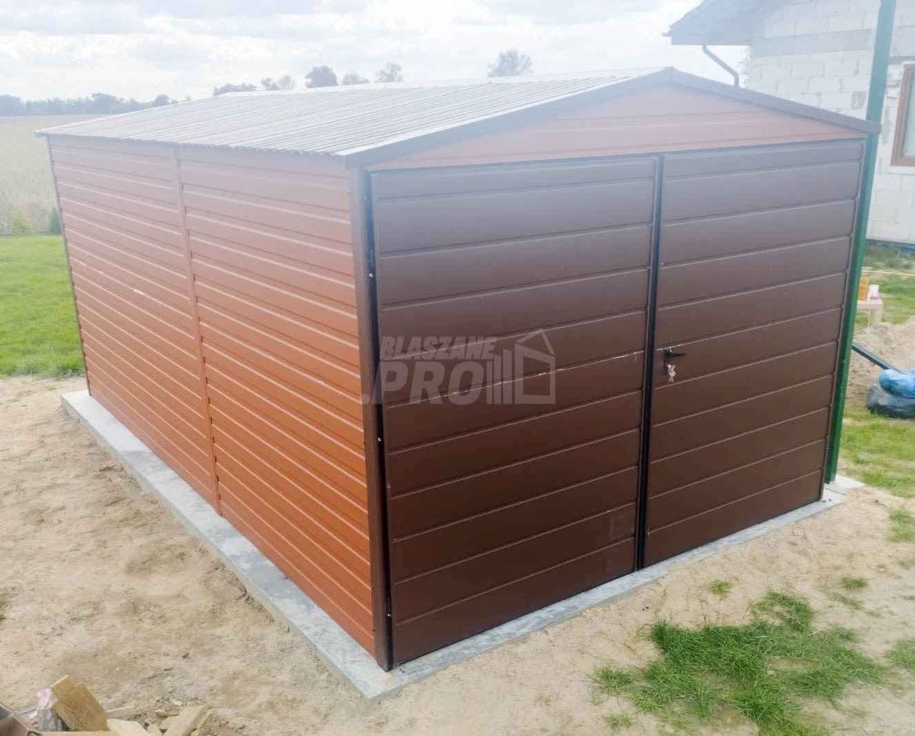 Garaż blaszany 3x5 Brama + drzwi -  Brąz  dwuspadowy GP210 Piła - zdjęcie 4