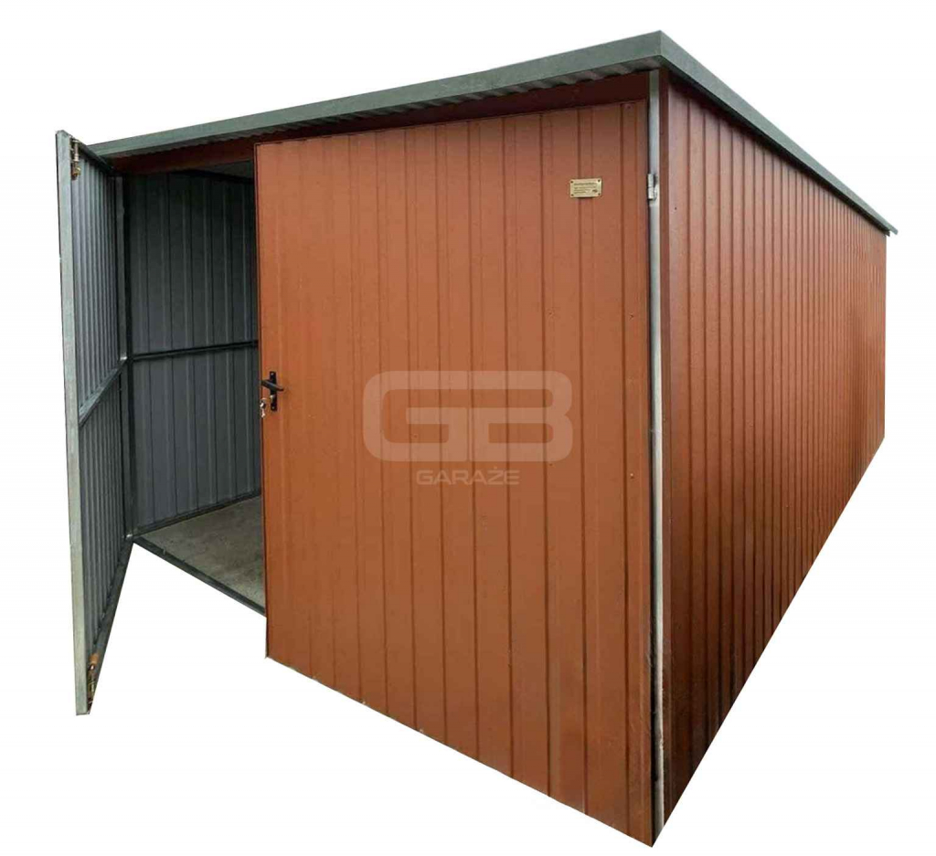 Garaż blaszany 3x6m - Brama dwuskrzydłowa - jasny brąz - dach  GB154 Nowe Miasto - zdjęcie 1
