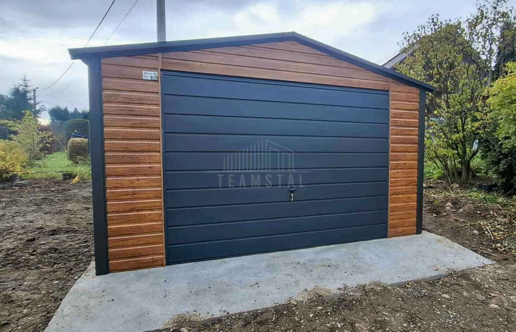 Garaż blaszany 4,5x6 m brama uchylna drzwi drewnopodobny dach  TS1235 Częstochowa - zdjęcie 4