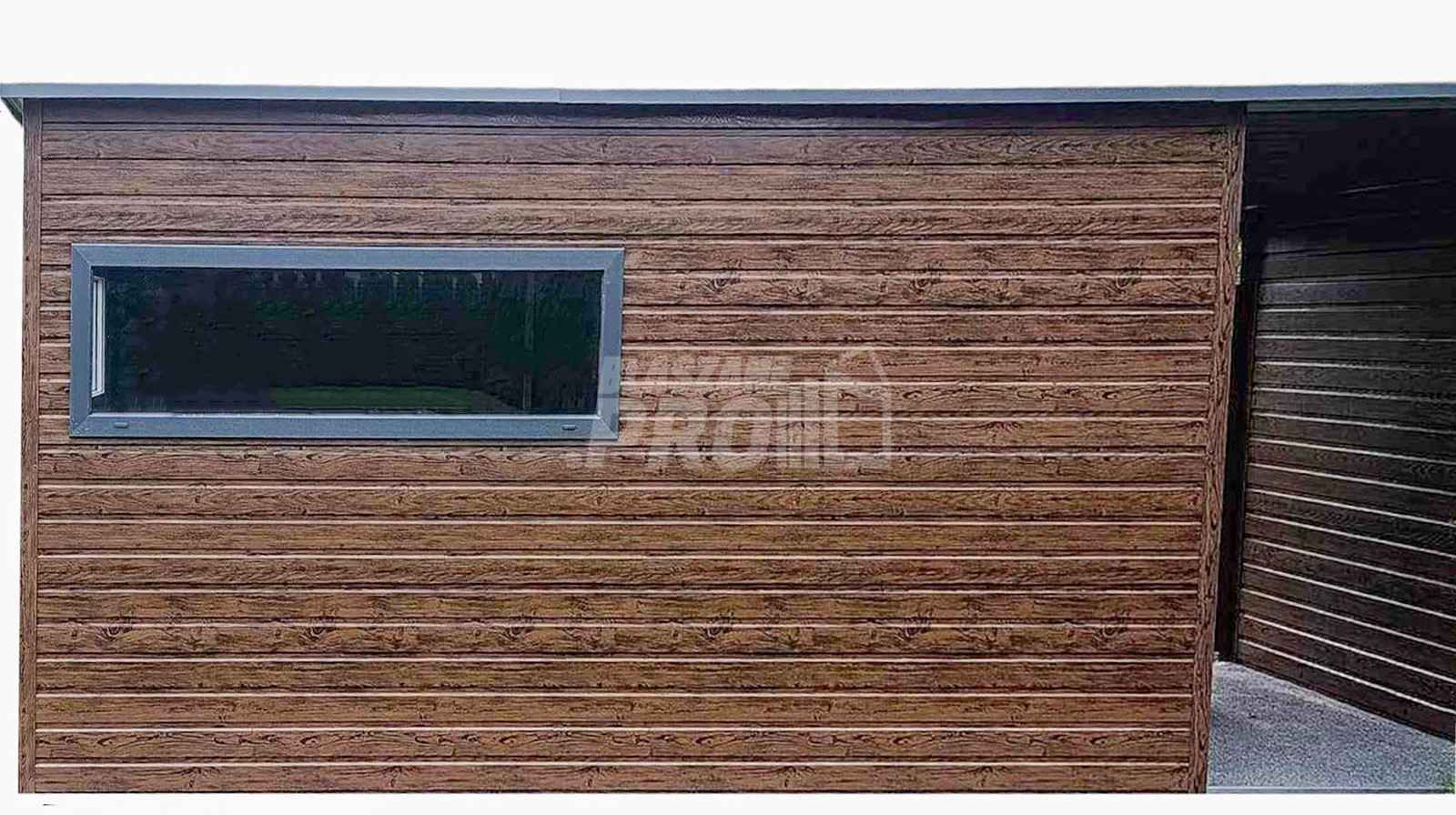 Domek ogrodowy 4,5x2,5m + wiata 1,8m drewnopodobny  rynny  GP450 Szczecinek - zdjęcie 1