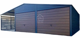 Garaż blaszany 6x6m wiata3m 2x Brama drewnopodobny Dach dwuspad PLG181