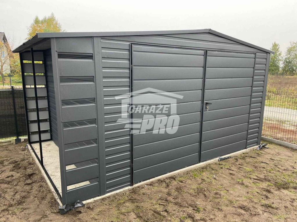 Domek Ogrodowy 4x3 + wiata - antracyt Brama dwuskrzydłowa  GP238 Mysłowice - zdjęcie 4