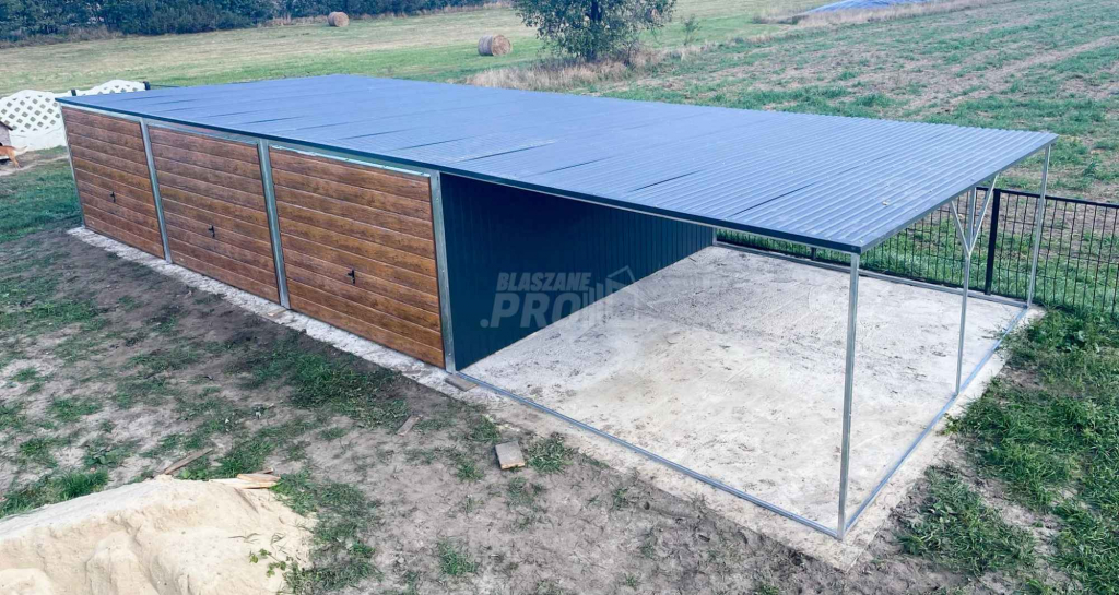 Garaż blaszany 9x6 + wiata 3x6 3x Brama uchylna spad w tył  GP226 Konin - zdjęcie 2