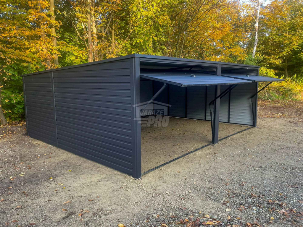 Garaż Blaszany 6x5m - 2x brama uchylna - antracyt - dach GP523 Zakopane - zdjęcie 5