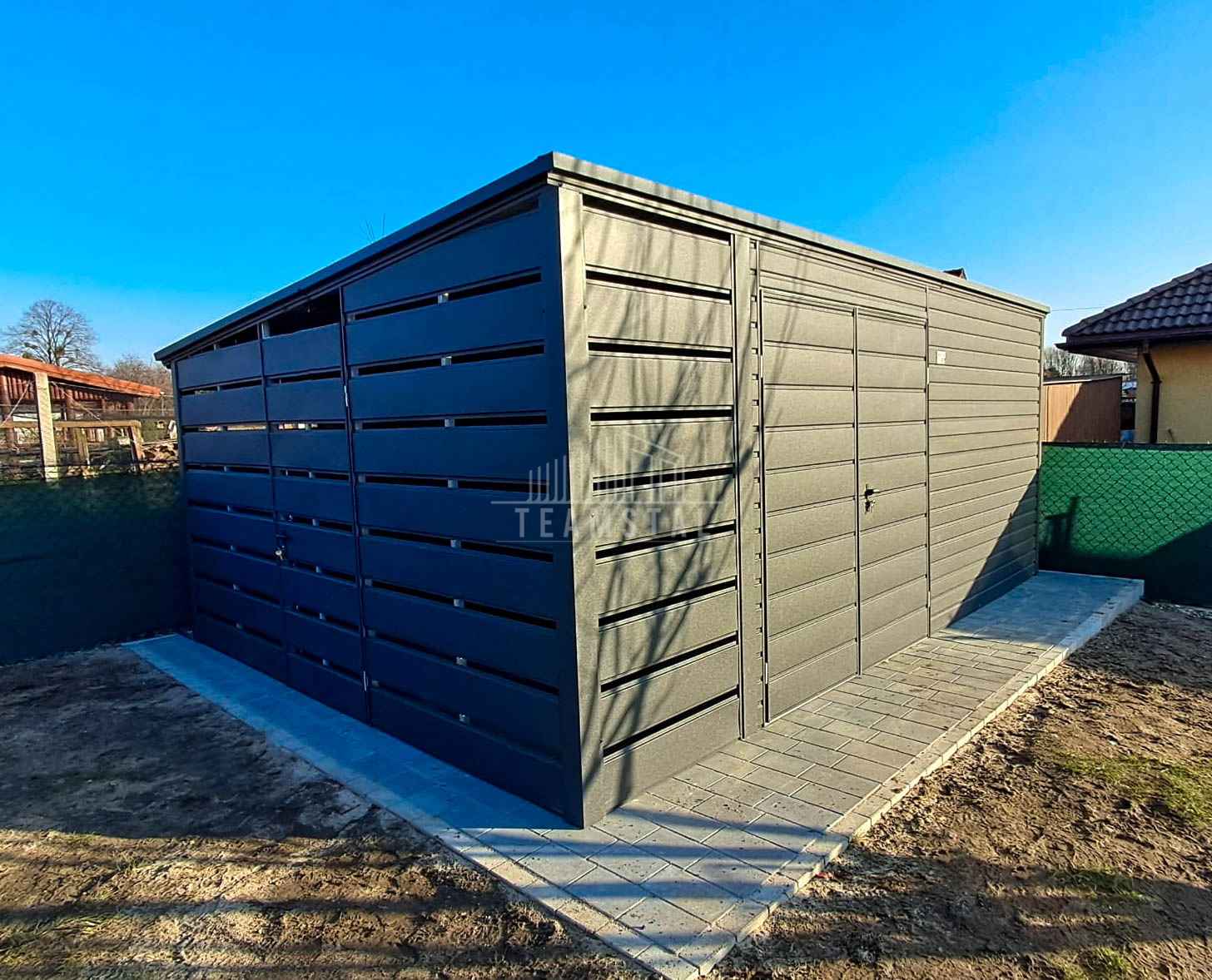 Garaż blaszany schowek 4,5x4,5m + wiata 1m 2x drzwi dach spad  TS1050 Nowy Sącz - zdjęcie 2