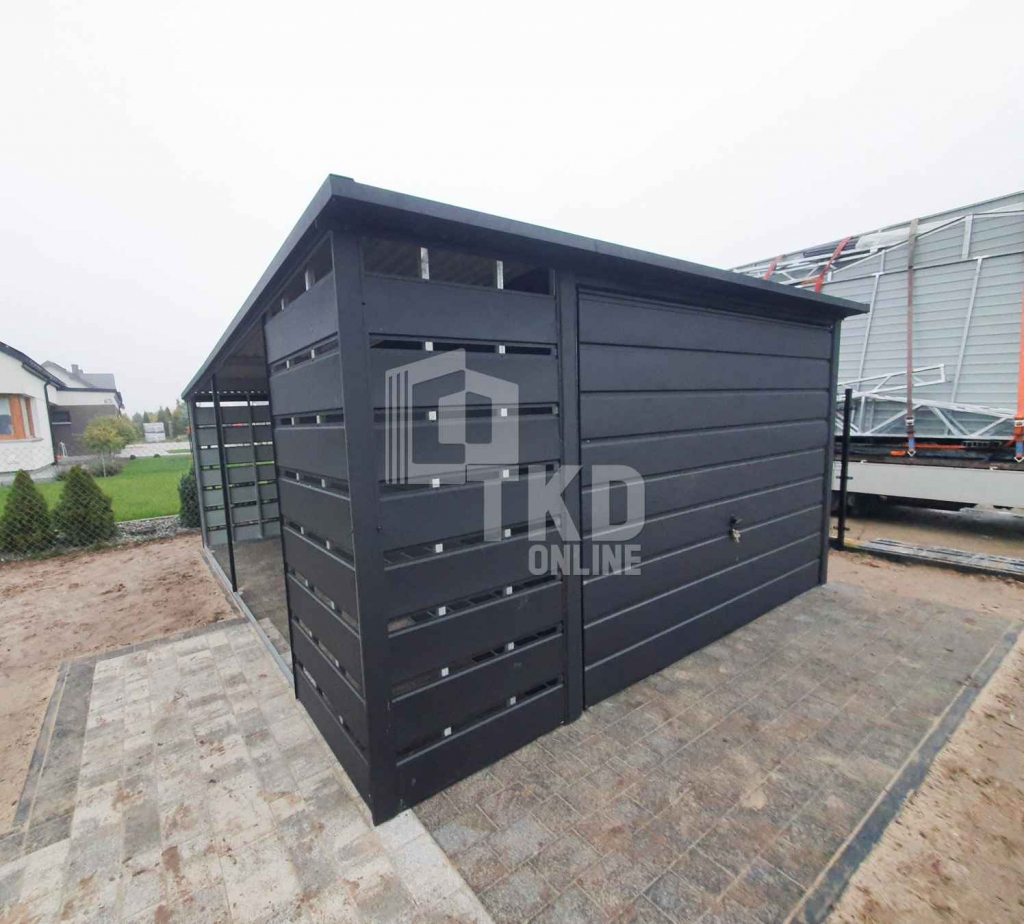 Garaż Blaszany 3x6 + wiata - Brama - Antracyt  dach spad w tył TKD83 Nowogard - zdjęcie 7