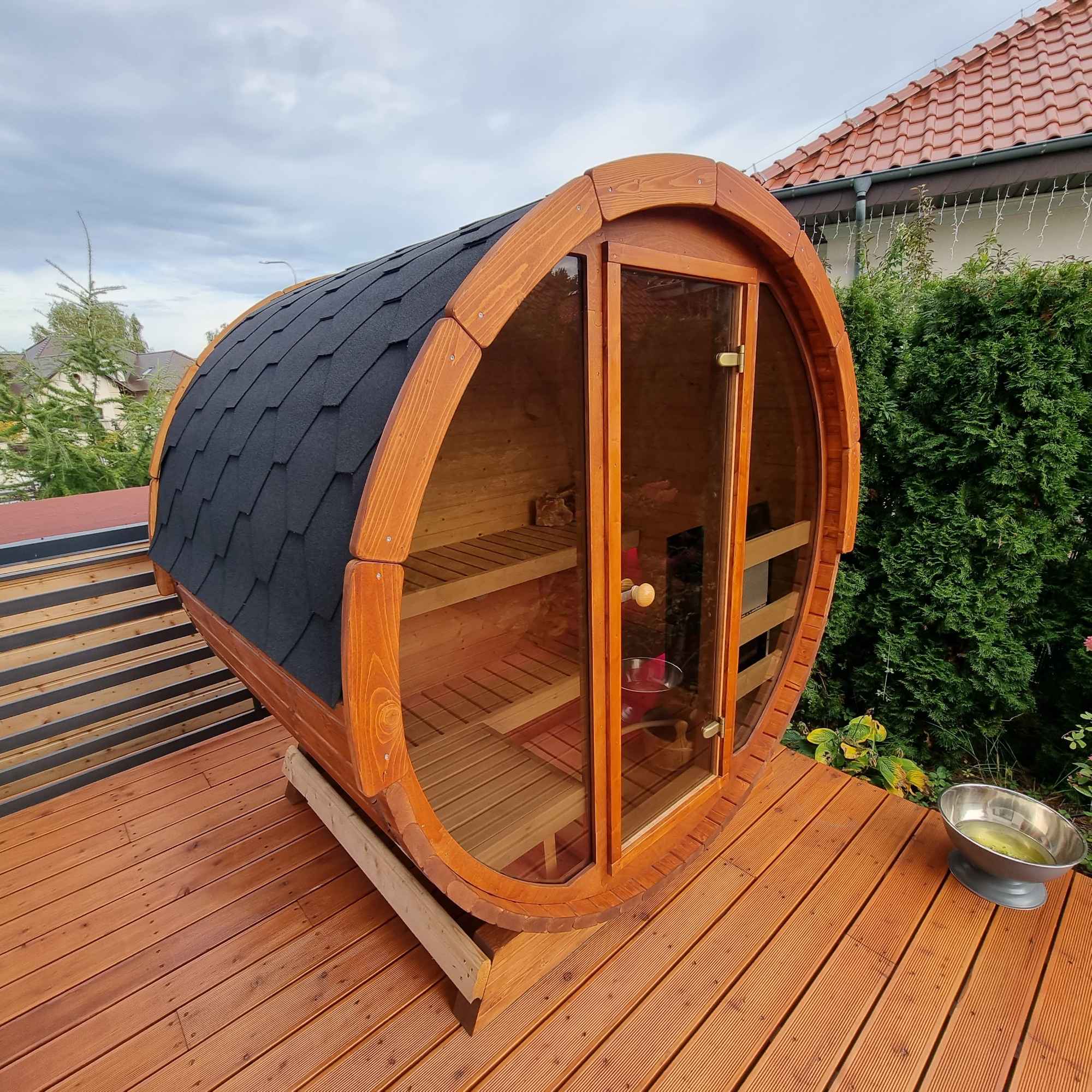 Sauna ogrodowa tarasowa 160 cm + szklany front NIEBO z termodrewna Słubice - zdjęcie 4