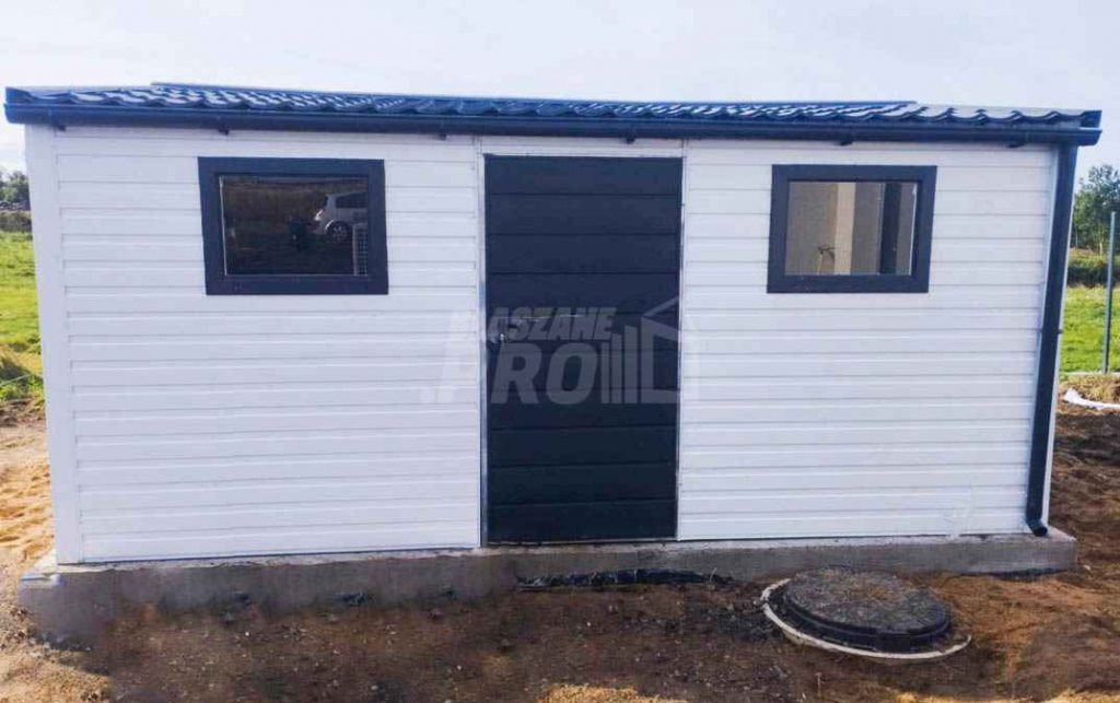 Domek ogrodowy 5,5x4 biały  drzwi + 2x okno blachodachówka rynny GP225 Wągrowiec - zdjęcie 5