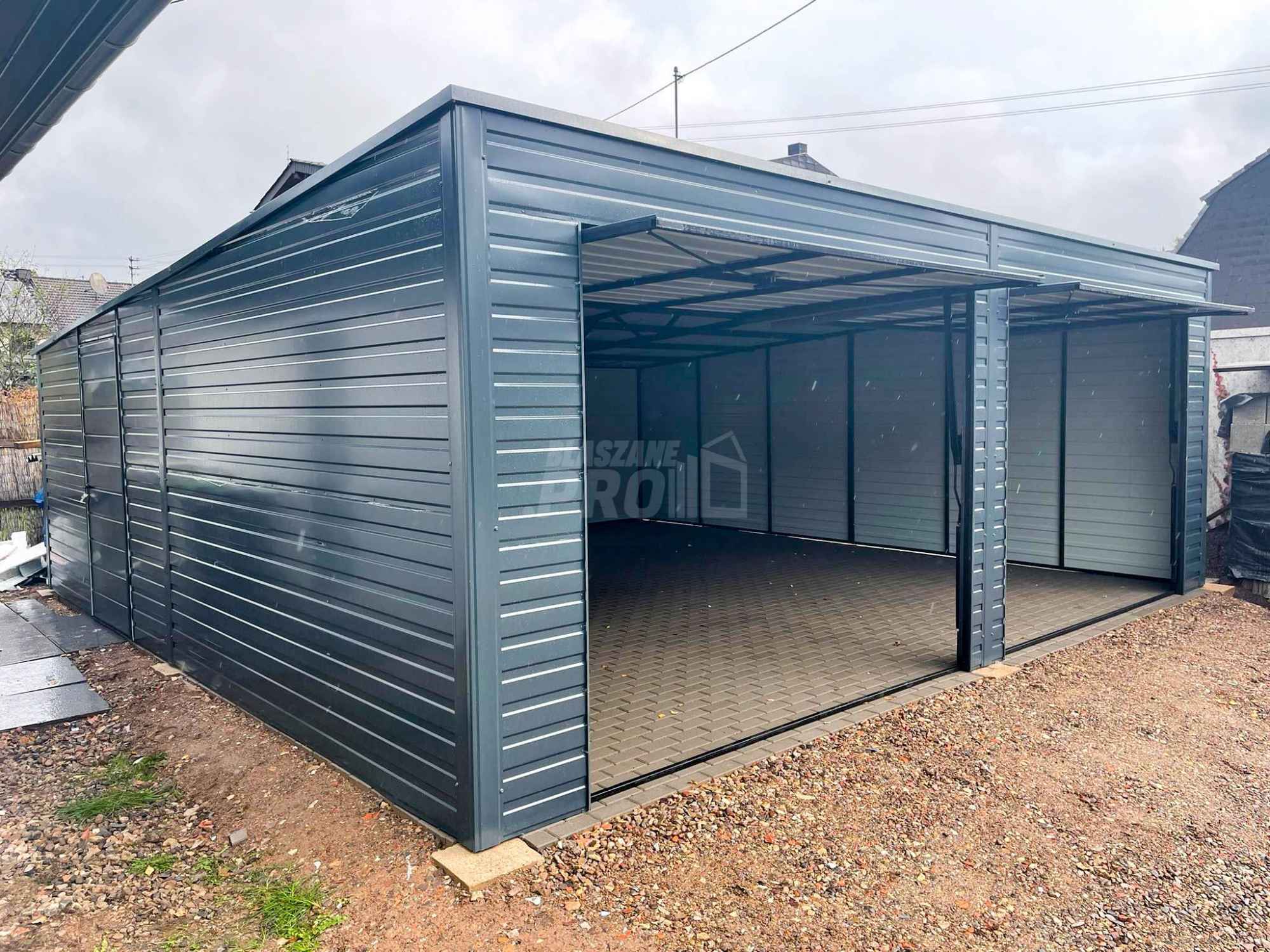 Garaż blaszany 7x6 2x Brama uchylna + drzwi antracyt spad w tył GP161 Niepołomice - zdjęcie 5