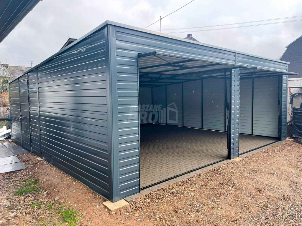 Garaż blaszany 7x6 2x Brama uchylna + drzwi antracyt spad w tył GP161 Niepołomice - zdjęcie 5