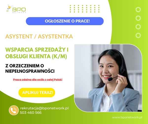 Asystent/ka wsparcia sprzedaży i obsługi klienta zdalnie (cała Polska) Śródmieście - zdjęcie 2