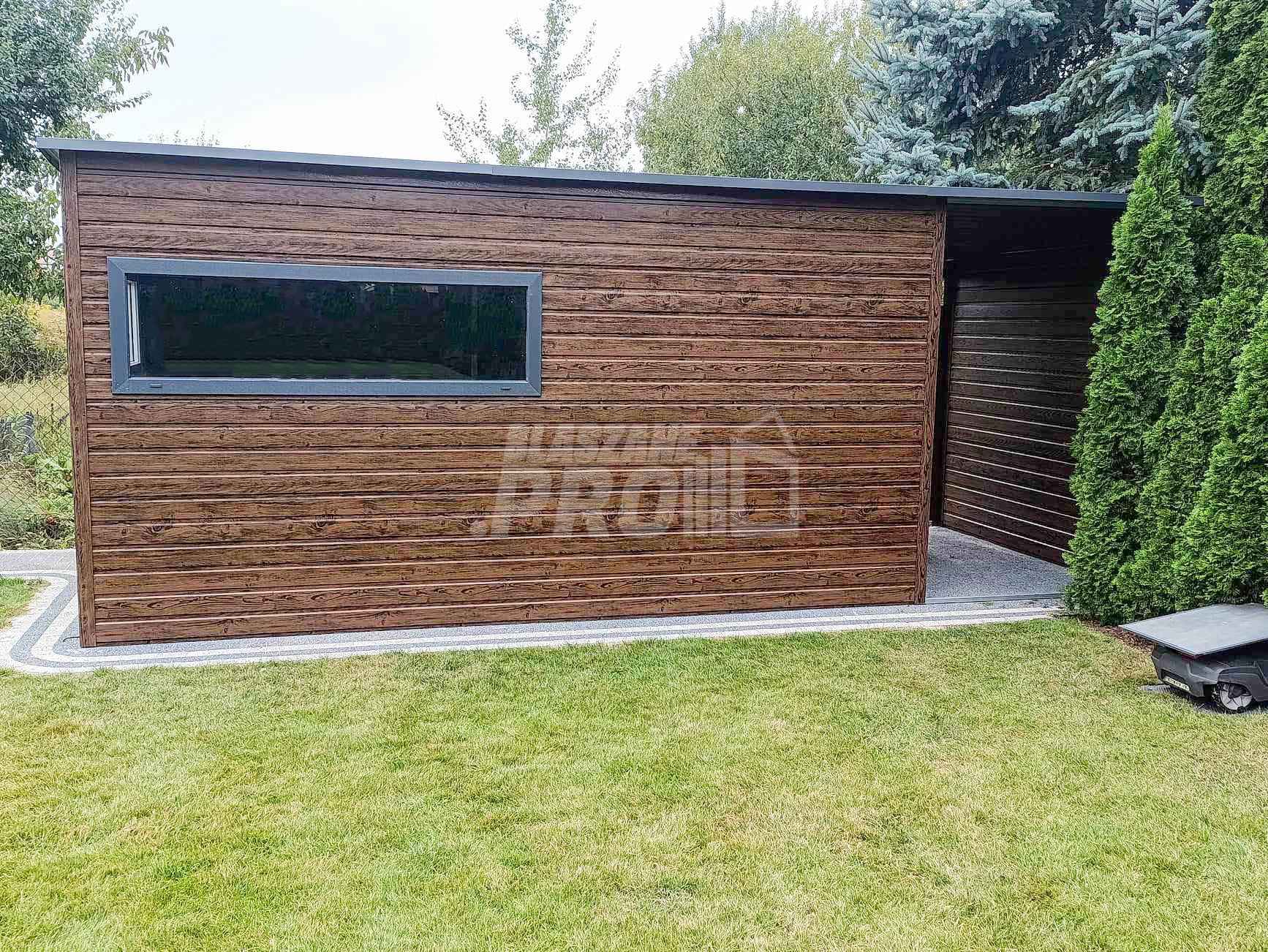 Domek ogrodowy 4,5x2,5m + wiata 1,8m drewnopodobny  rynny  GP450 Szczecinek - zdjęcie 2