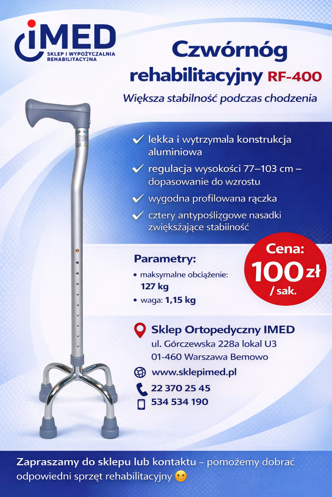 Czwórnóg rehabilitacyjny RF-400 stabilna laska czteropunktowa Warszawa Bemowo - zdjęcie 1
