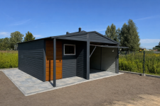 Garaż blaszany dwuspadowy 5×5 z wnęką Ciemny Grafit + Złoty Dąb Poronin - zdjęcie 3