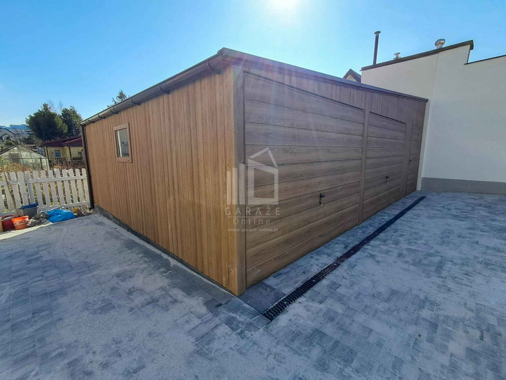 Garaż blaszany 8x6m 2x brama okno drzwi drewnopodobny dach rynna ID989 Dobre Miasto - zdjęcie 2