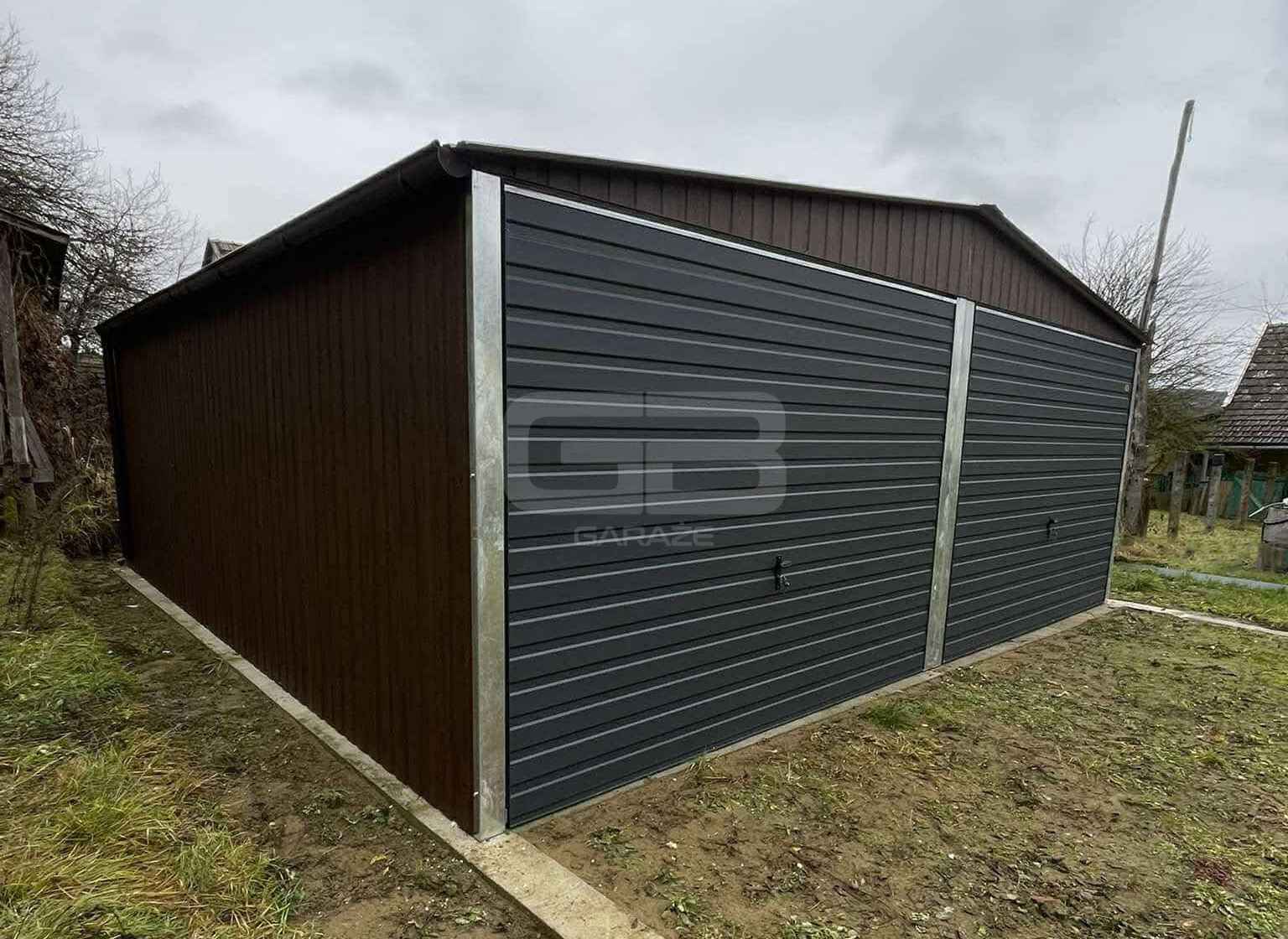 Garaż blaszany 6x5,8m 2x Brama uchylna drewnopodobny rynny dach GB178 Hajnówka - zdjęcie 4
