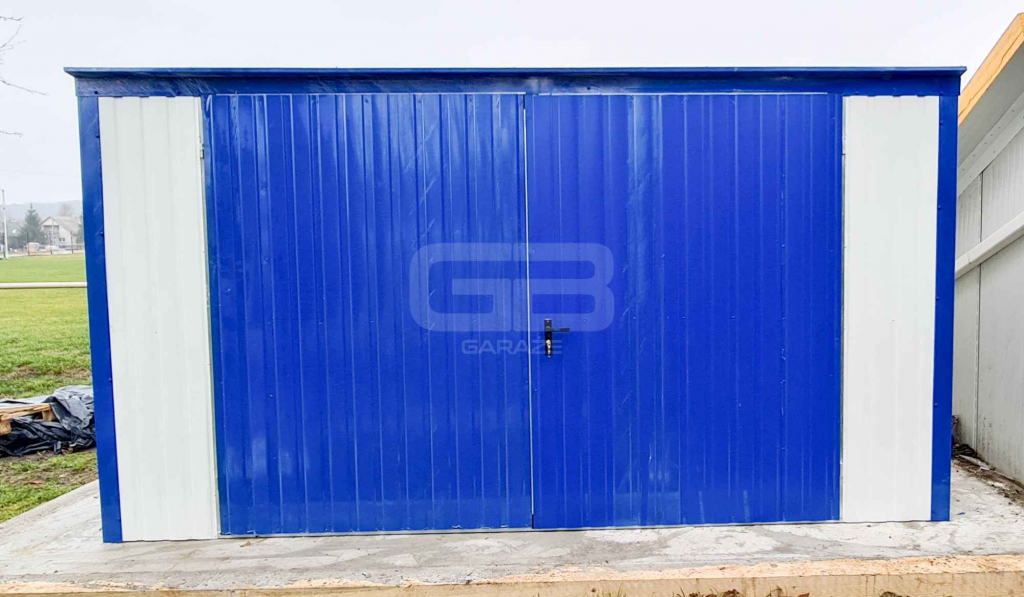 GARAŻ BLASZANY 4m x 5m pion spad w tył Brama niebieski + biały GB159 Gdańsk - zdjęcie 3