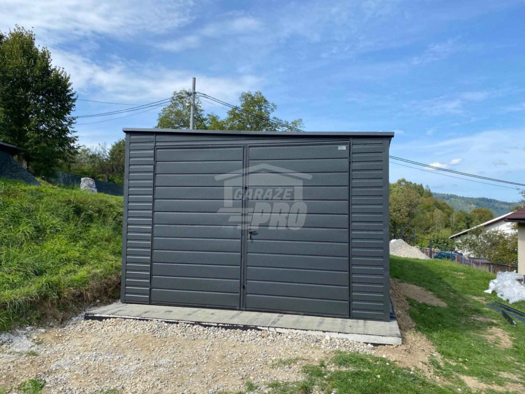 Garaż blaszany 3x9m - brama dwuskrzydłowa - antracyt - dach  GP649 Siedlce - zdjęcie 4