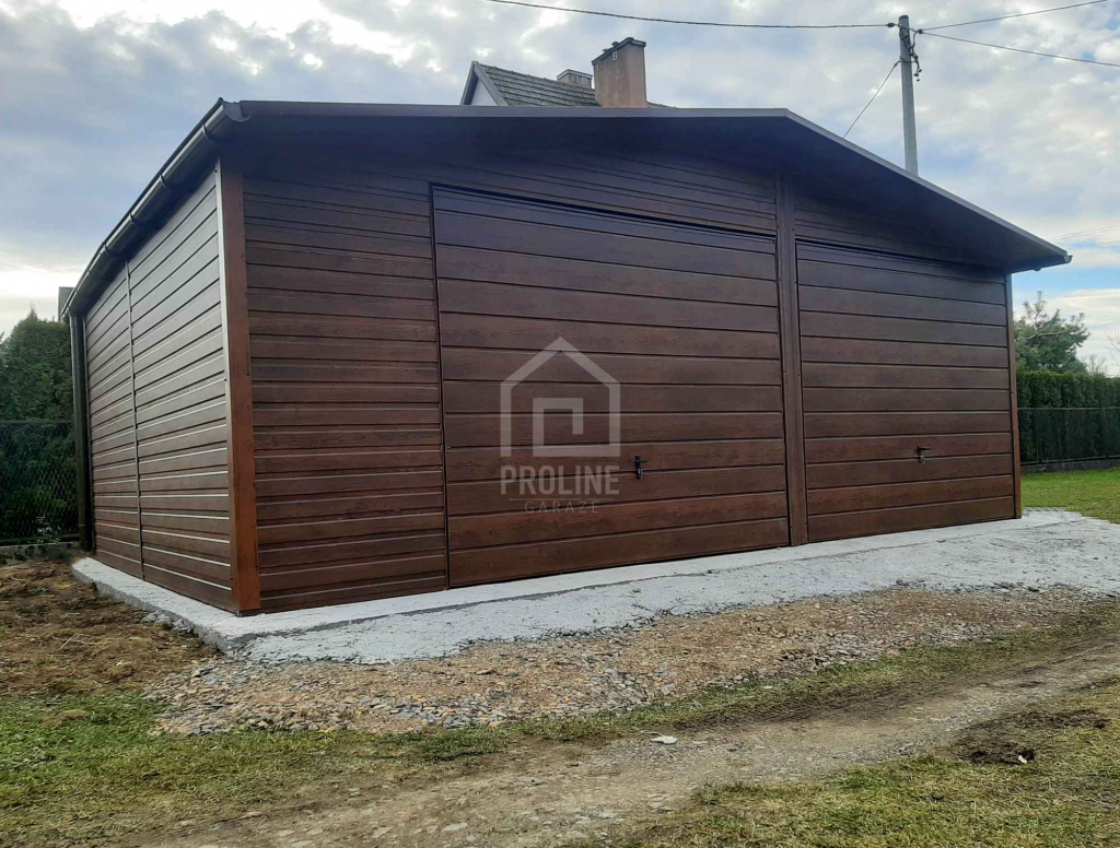 Garaż blaszany 7x6m 2x Brama drewnopodobny Dach dwuspadow rynny PLG169 Leszno - zdjęcie 5