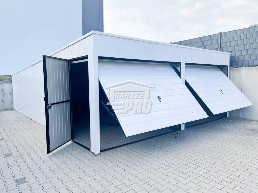Garaż blaszany 6x7 Brama uchylna x2 + drzwi biały spad w tył GP140 Bemowo - zdjęcie 4