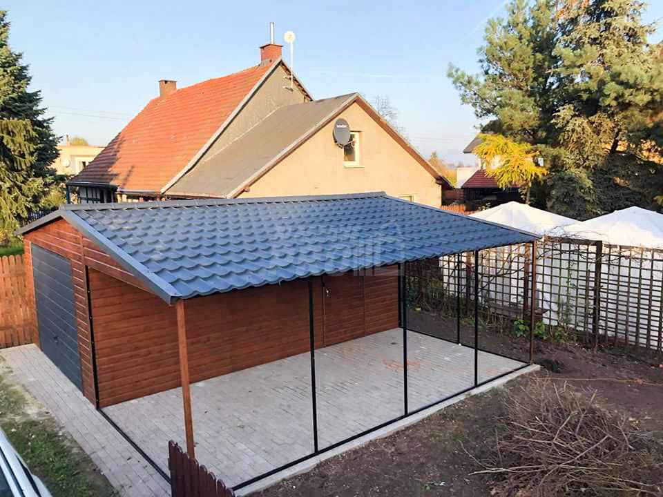 Garaż blaszany 4x6 + wiata 3m Brama uchylna - Blachodachówka GP88 Żnin - zdjęcie 6