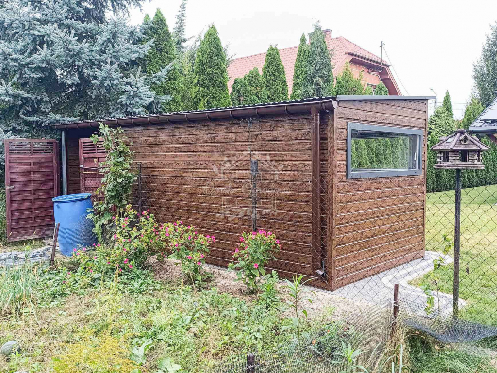 Schowek domek ogrodowy 4,5x2,5m wiata 1,8m drewnopodobny  rynny  ID813 Wisła - zdjęcie 6