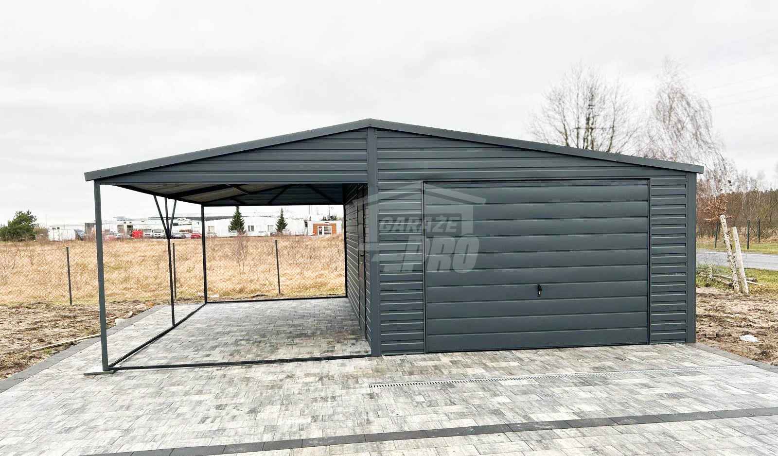 Garaż Blaszany 4x5 + wiata 4x5 - Brama uchylna drzwi Antracyt  PRO263 Legnica - zdjęcie 2