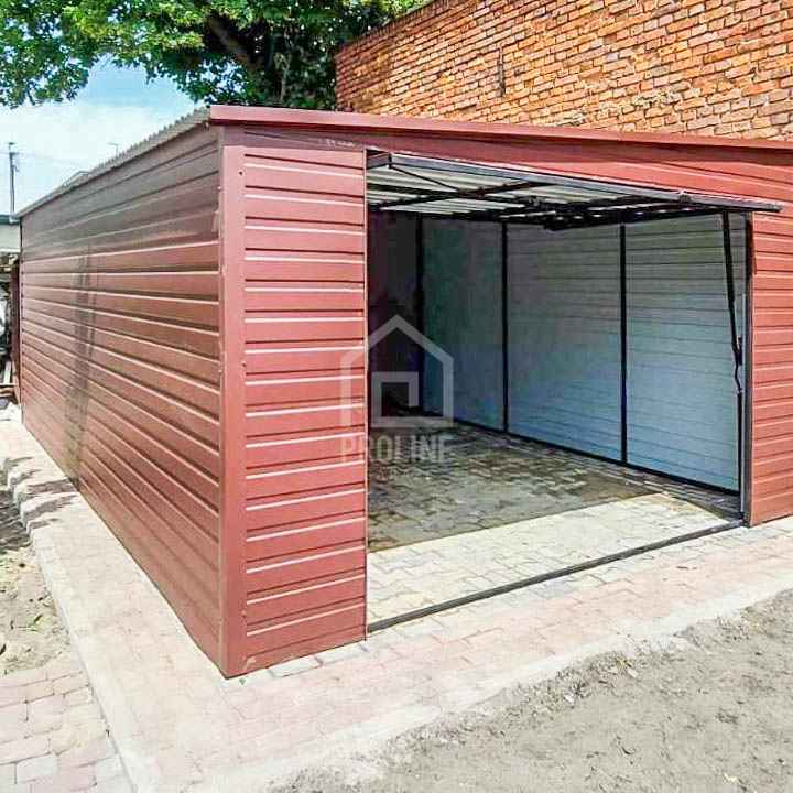 Garaż Blaszany 4,5x7m Brama uchylna Ciemny Brąz Dach spad w bok PLG144 Nowy Sącz - zdjęcie 4