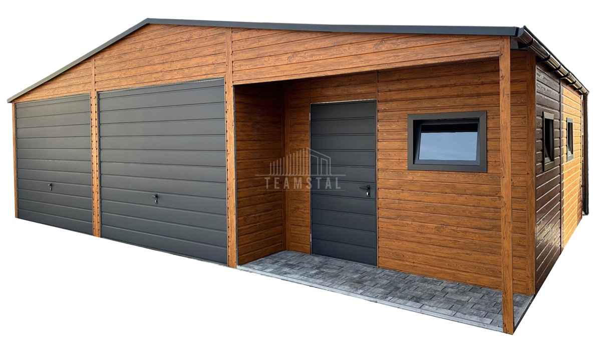 Garaż blaszany 9,5x6m wnęka 2x brama drzwi 3x okno rynny dach TS1147 Nowy Sącz - zdjęcie 1