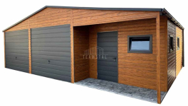 Garaż blaszany 9,5x6m wnęka 2x brama drzwi 3x okno rynny dach TS1147